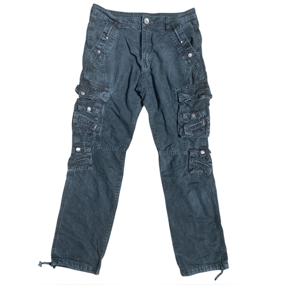 Junye Jeans Y2K Vintage Black Multipocket Cargo‎ Pants with Adjustable Cuff 32